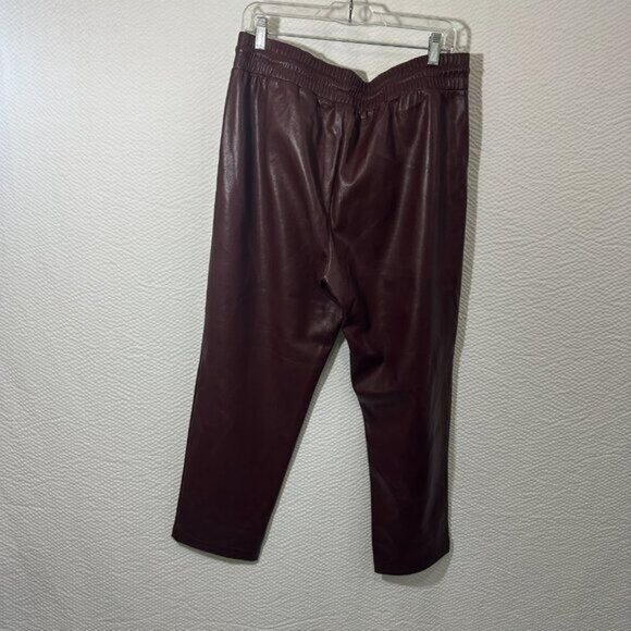 LOFT Women's Faux Leather Brown Pull On Lined Straight Pants With Pockets Sz L - Picture 7 of 11
